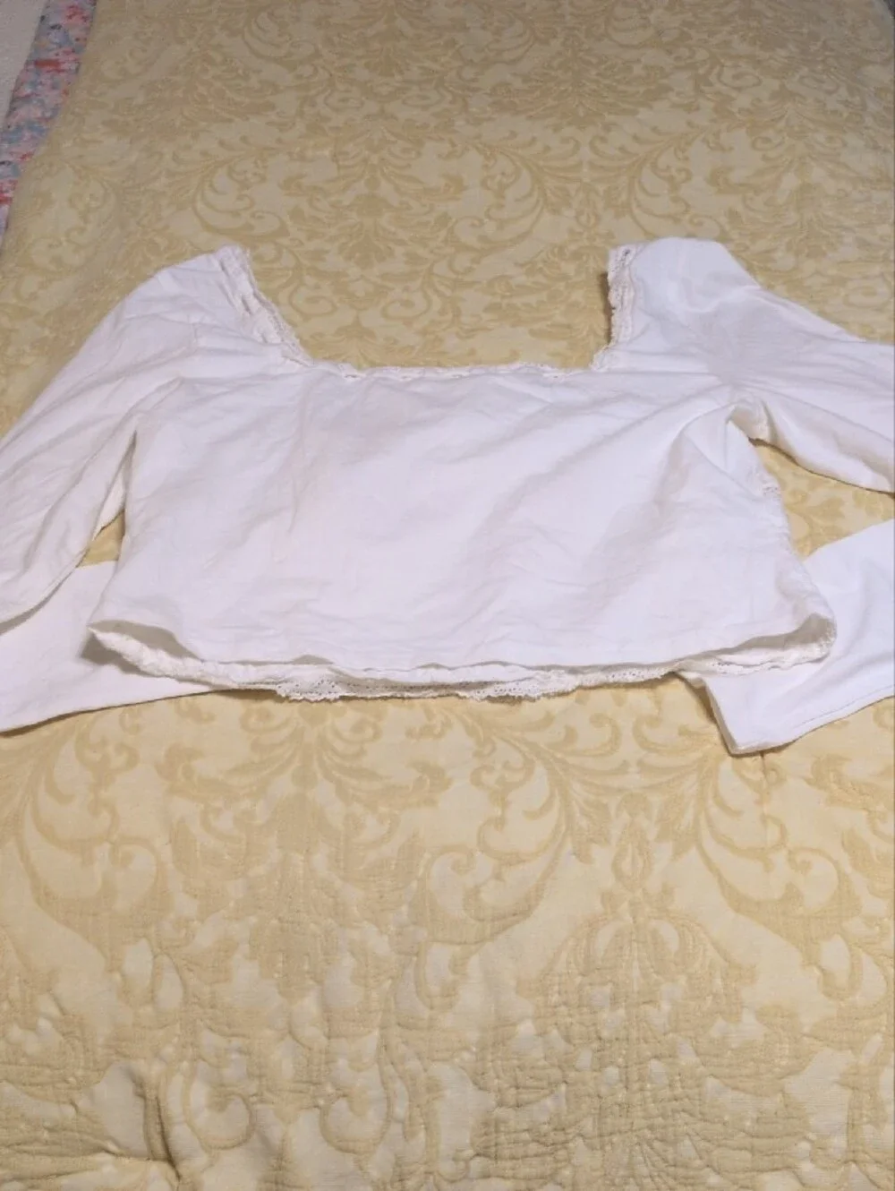 Free People Scarlet Off-Shoulder Lace Trim Crop Top In Cream, SZ L, NWT